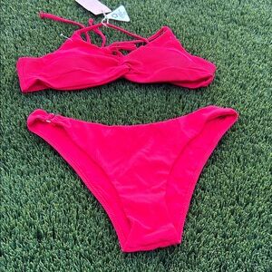 Red Ribbed Bikini Set - Women Swim Bikini
